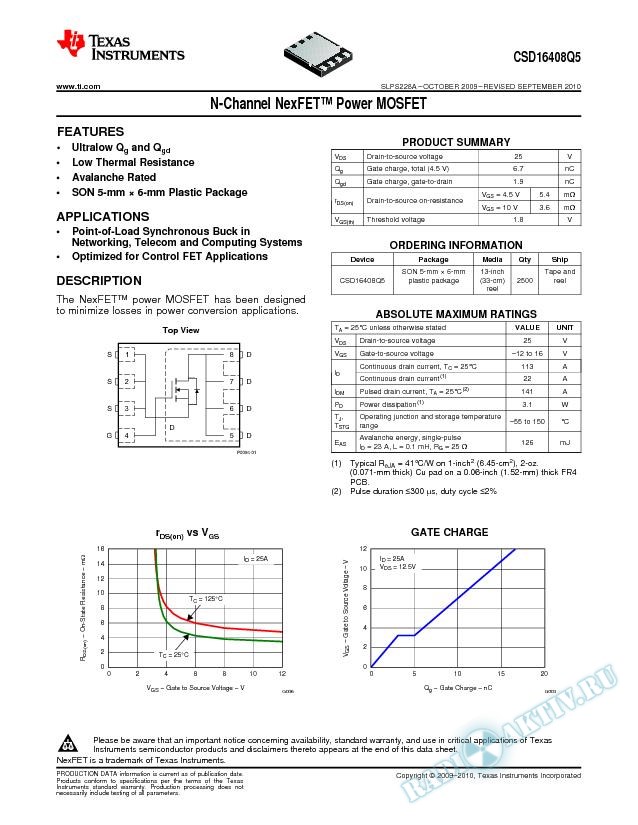 N Channel NexFET Power MOSFET (Rev. A)