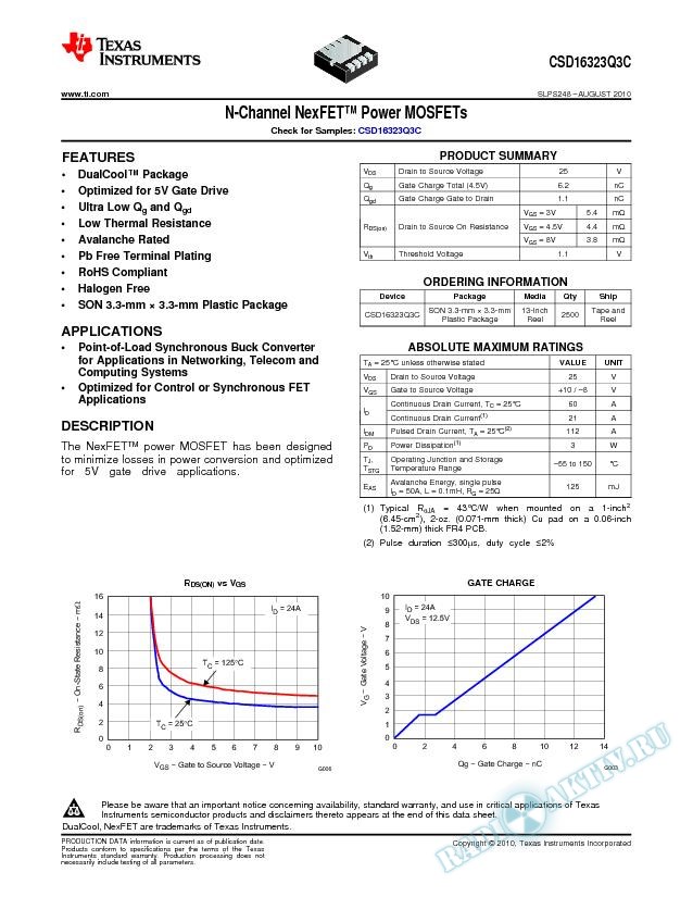 Dual Cool N-Channel NexFET Power MOSFET