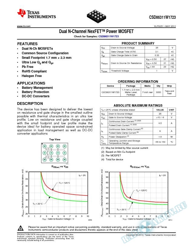 Dual N-Channel NexFET Power MOSFET