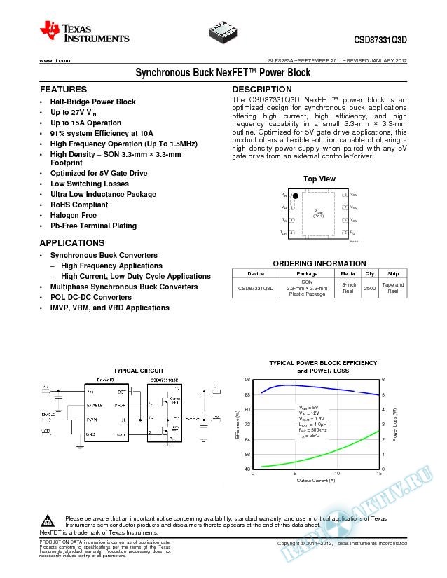 Synchronous Buck NexFET™ Power Block, CSD87331Q3D (Rev. A)
