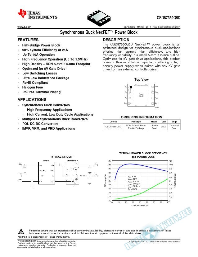Synchronous Buck NexFET™ Power Block - CSD87350Q5D... (Rev. C)