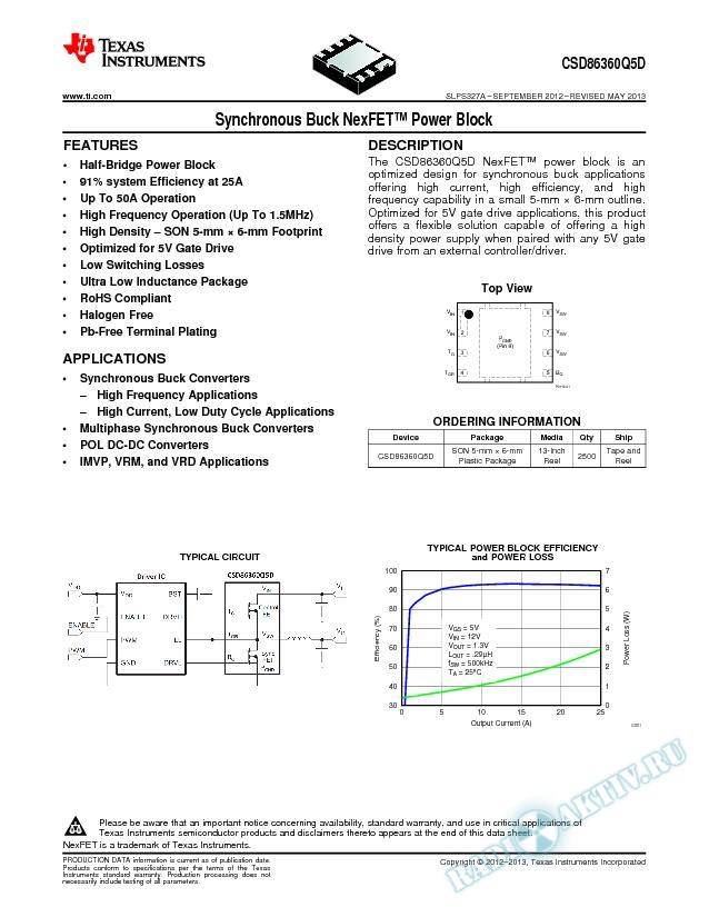 Synchronous Buck NexFET™ Power Block, CSD86360Q5D (Rev. A)
