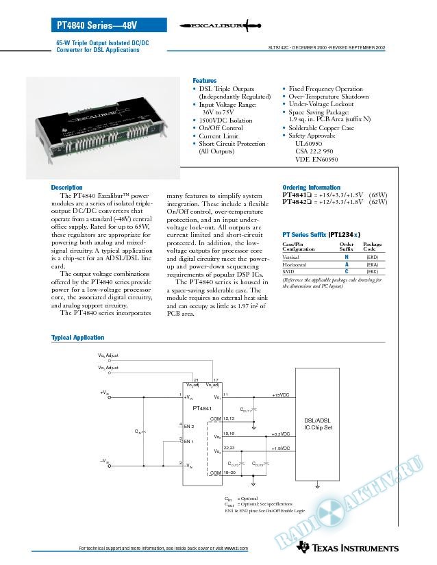 64-W Triple Output Isolated DC-DC Converter for DSL Applications (Rev. C)