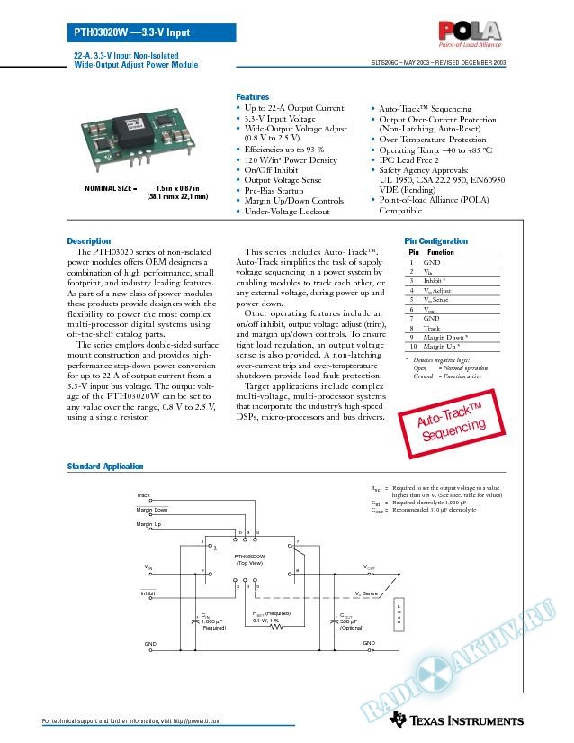 PTH03020: 22 A, 3.3-V Input Non-Isolated Wide-Output Adjust Power Module (Rev. C)