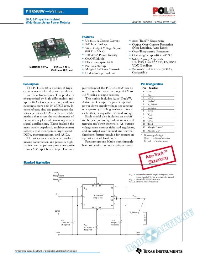PTH05030: 30 A, 5-V Inon-Isolated Wide-Output Adjust Power Module (Rev. B)