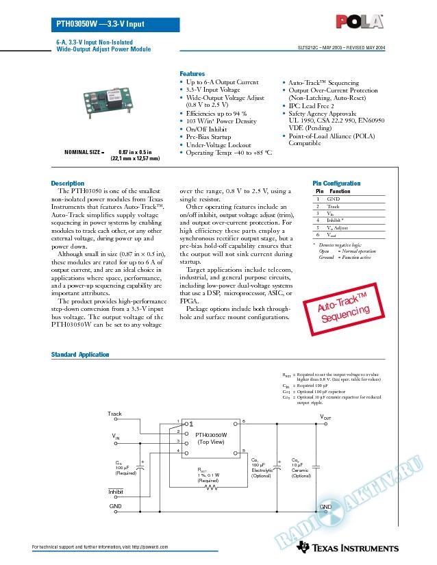 PTH03050: 6 A, 3.3-V Input Non-Isolated Power Module with Auto-Track (Rev. C)