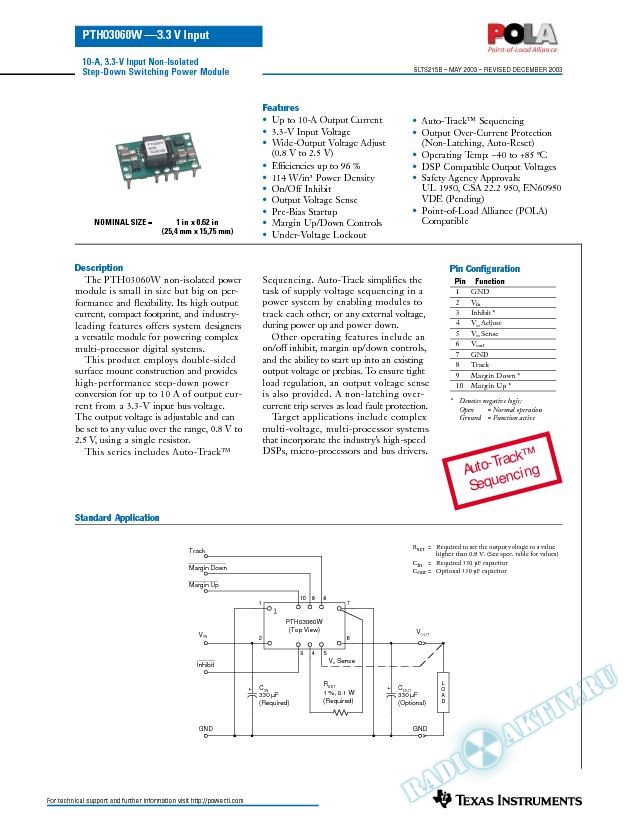 PTH03060: 10 A, 3.3-V Input Adjustable Output Power Module (Rev. B)