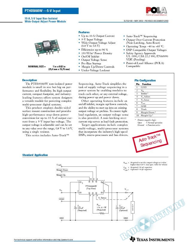 PTH05060: 10 A, 5-V Input Non-Isolated Step-Down Switching Power Module (Rev. B)