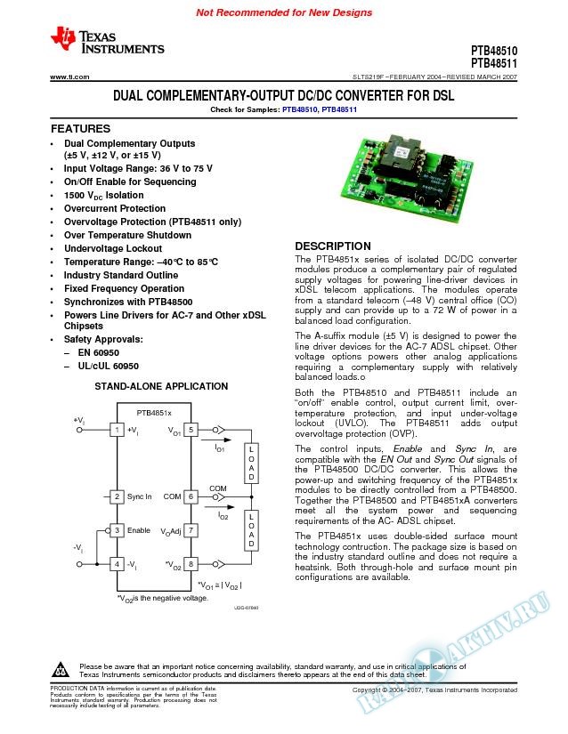 Dual Complementary-Output DC/DC Converter for DSL (Rev. F)