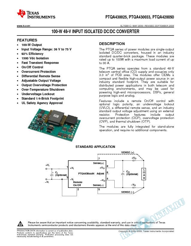 100-W 48-V Input Isolated DC/DC Converter (Rev. C)