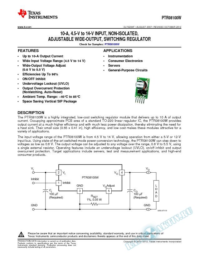 10-A, 4.5V-14V Input, Non-Isolated, Wide Output, Adjustable Power Module (Rev. F)