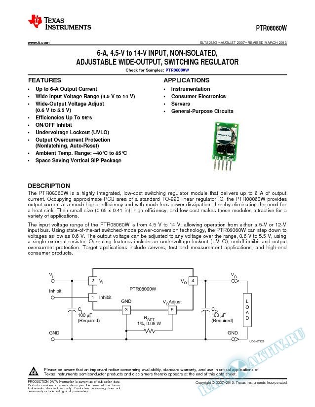 6-A, 4.5V to 14V Input, Non-Isolated, Wide Output, Adjustable Power Module (Rev. G)