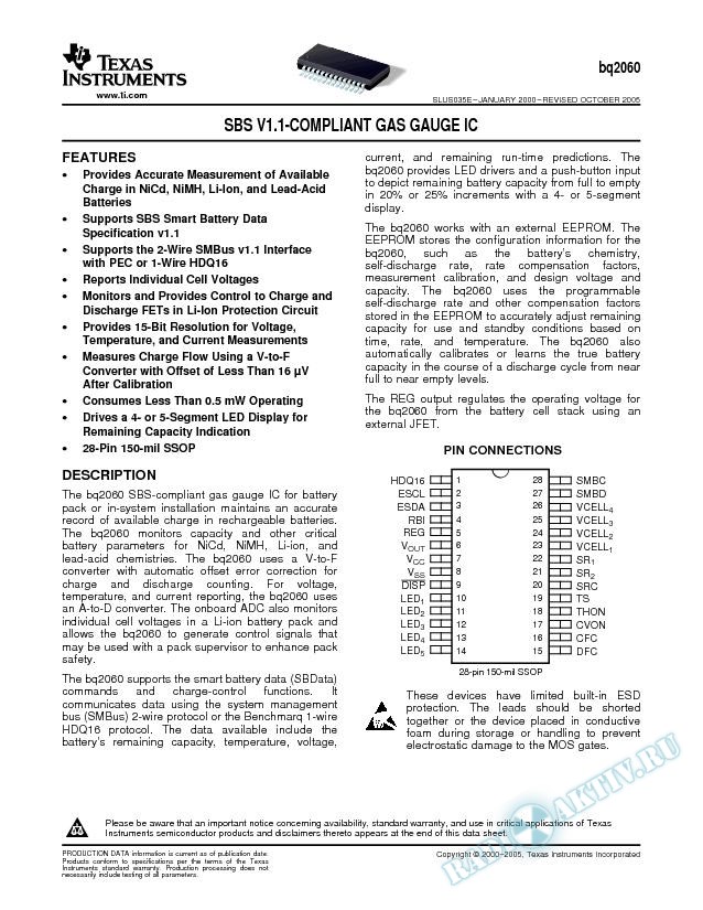 SBS v1.1-Compliant Gas Gauge IC (Rev. E)