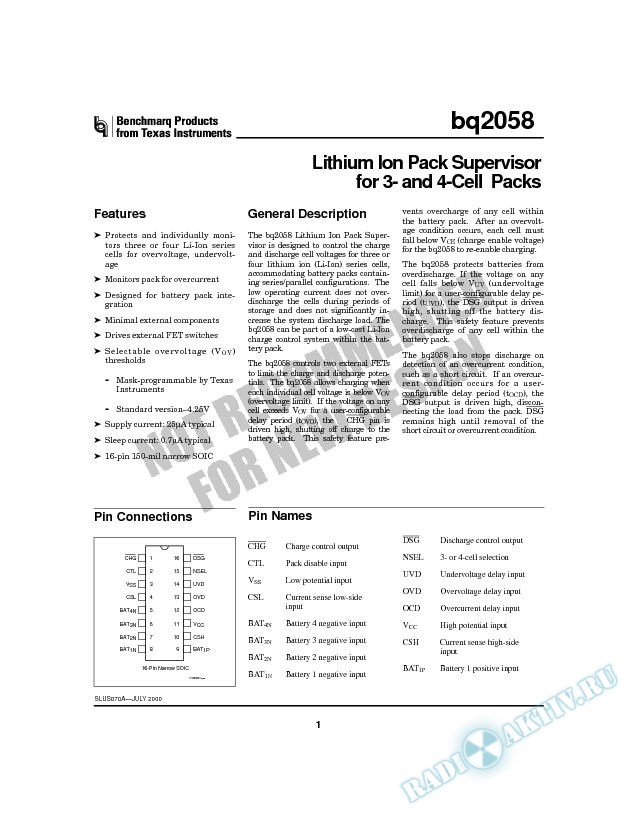 Lithium Ion Pack Supervisor for 3- and 4-Cell Packs (Rev. A)