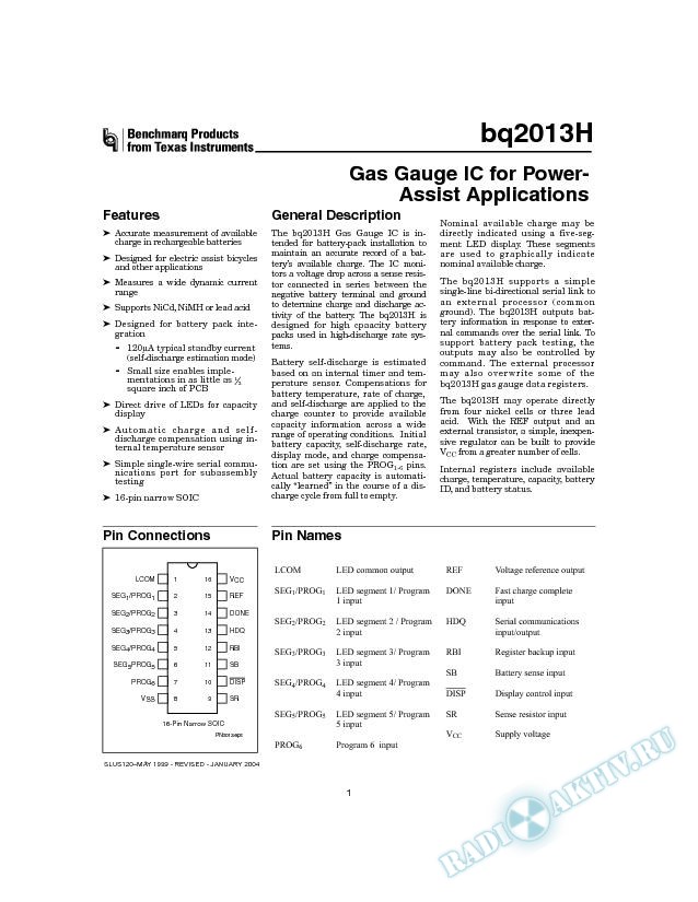Gas Gauge IC for Power-Assist Applications (Rev. A)