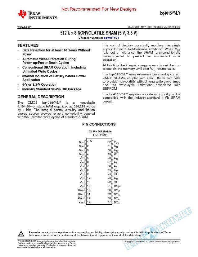 512Kx8 Nonvolatile S R A M (Rev. B)