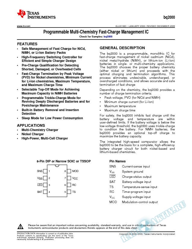 Programmable MultiChemistry Fast-Charge Management IC (Rev. D)