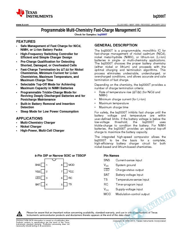 Programmable Multi-Chemistry Fast-Charge Management IC* (Rev. D)