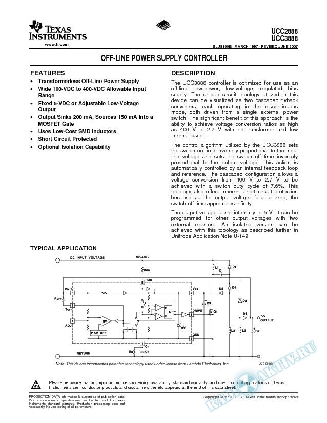 Off-line Power Supply Controller (Rev. B)