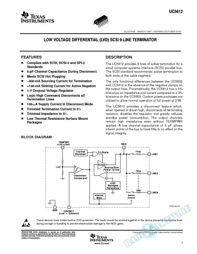 9-Line Low Capacitance SCSI Active Terminator (Rev. A)