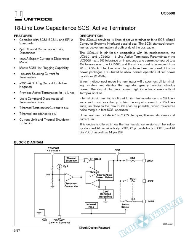 18-Line Low Capacitance SCSI Active Terminator
