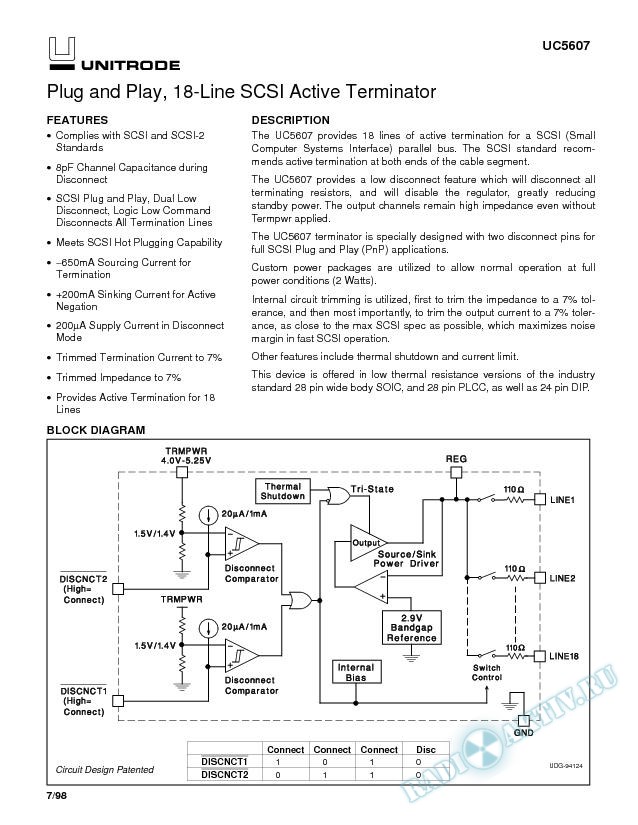 Plug and Play, 18-Line SCSI Active Terminator