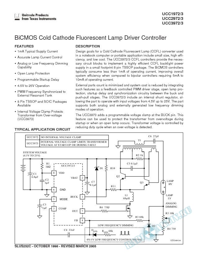 BiCMOS Cold Cathode Fluorescent Lamp Driver Controller (Rev. C)