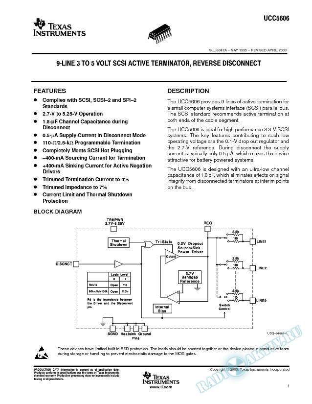 9-Line 3-5 Volt SCSI Active Terminator, Reverse Disconnect (Rev. A)