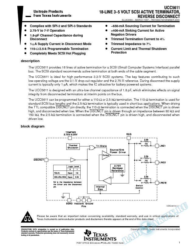 18-Line 3-5 Volt SCSI Active Terminator, Reverse Disconnect (Rev. A)