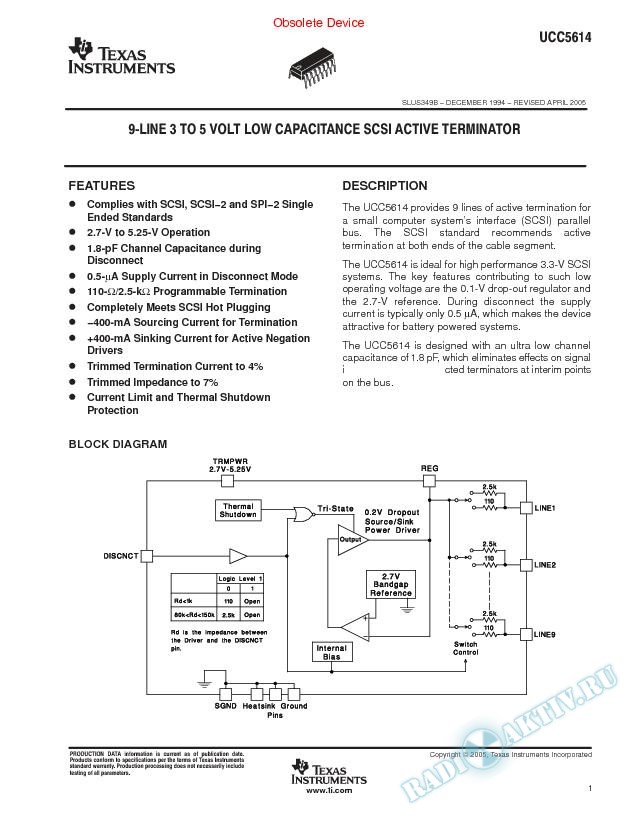 9-Line 3-5 Volt Low Capacitance SCSI Active Terminator (Rev. B)