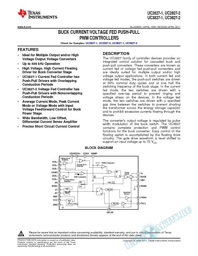 Buck Current/Voltage Fed Push-Pull PWM Controllers (Rev. D)