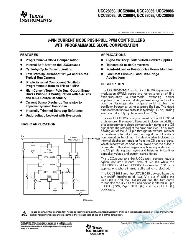 8-Pin Current Mode Push-Pull PWM ControllersWith Programmable Slope Compensation (Rev. E)