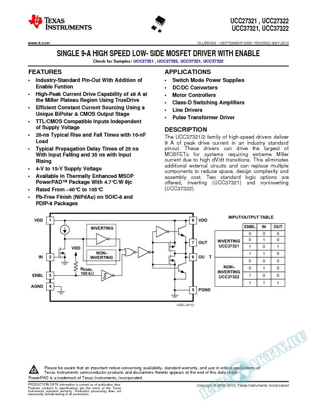 Single 9-A Peak High Speed Low-Side Power MOSFET Drivers (Rev. G)