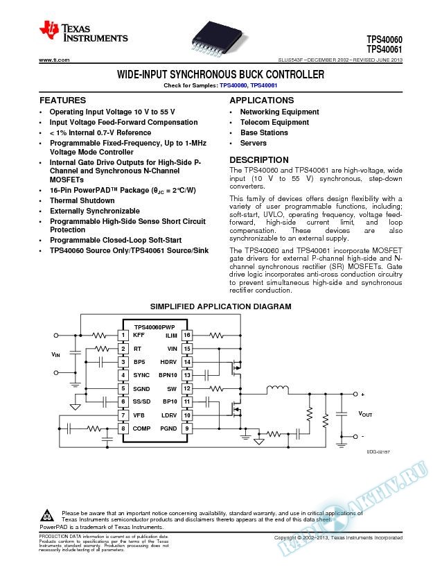 TPS40060 Wide Input Synchronous Buck Controller (Rev. F)