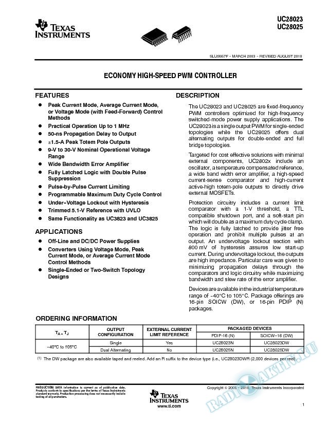 uc28023 Economy High Speed PWM Controllers (Rev. F)