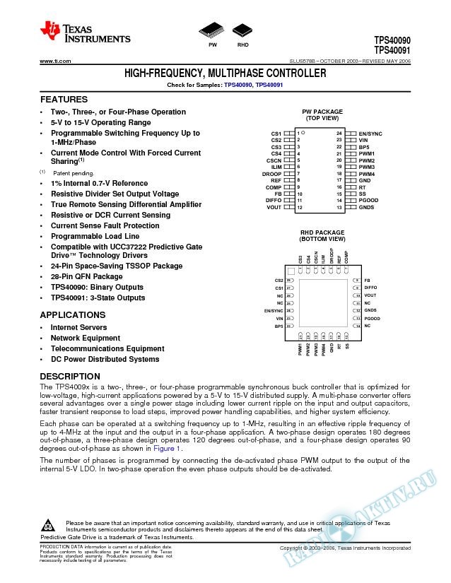 4-Channel MultiPhase DC/DC Controller with Tri-State (Rev. B)