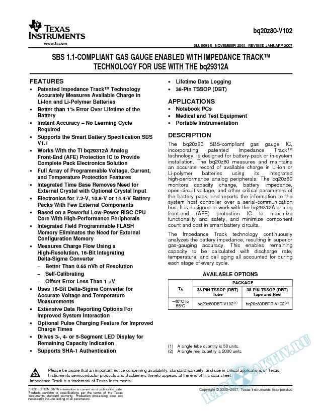SBS 1.1-Compliant Gas Gauge Enabled w/Impedance Track Tech (Rev. B)