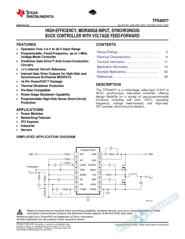 High Efficiency Midrage Input Synchronous Buck Controller w/Voltage Feed-Forward (Rev. D)