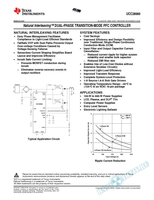Natural Interleaving™ Dual-Phase Transition-Mode PFC Controller (Rev. E)