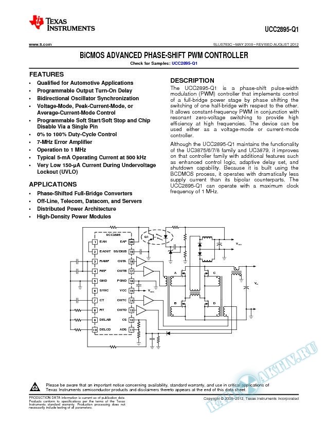BiCMOS Advanced Phase-Shift PWM Controller (Rev. C)