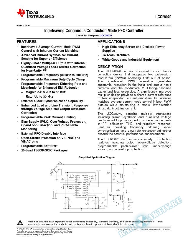 Interleaving Continuous Conduction Mode PFC Controller (Rev. E)