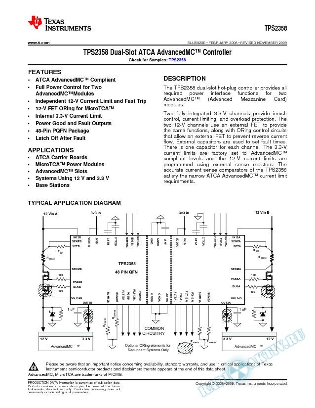  TPS2358 Dual-Slot ATCA AdvancedMC™ Controller (Rev. E)
