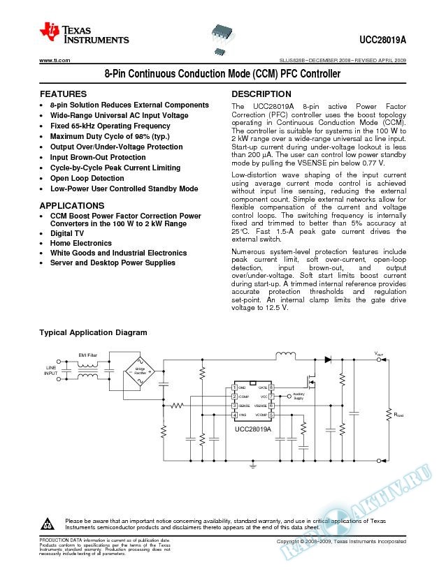 8-Pin Continuous Conduction Mode (CCM) PFC Controller  (Rev. B)