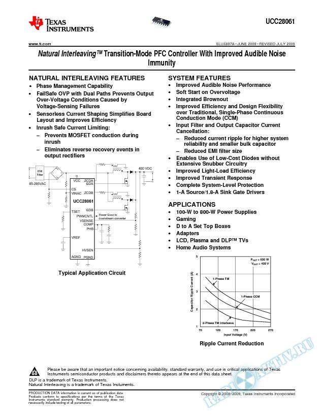 Natural Interleaving Transition-Mode PFC Controller for 80 PLUS and ENERGY STAR  (Rev. A)
