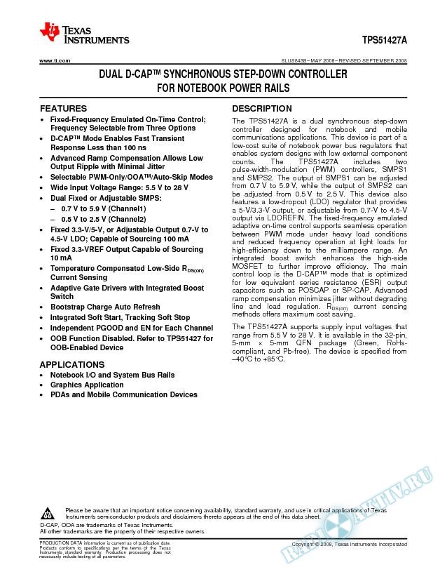 DUAL D-CAP™ SYNCHRONOUS STEP-DOWN CONTROLLER (Rev. B)