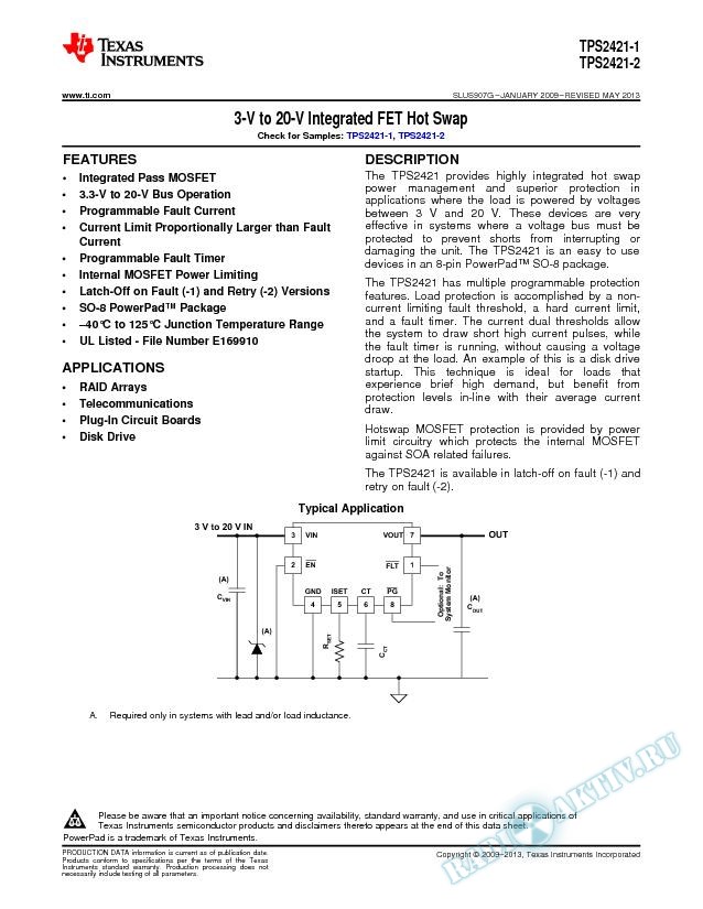 3-V to 20-V Integrated FET Hot Swap (Rev. G)