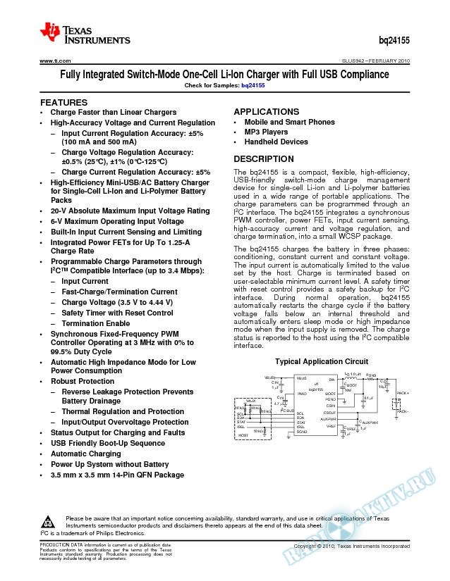 Fully Integrated Switch-Mode One-Cell Li-Ion Charger with Full USB Compliance***