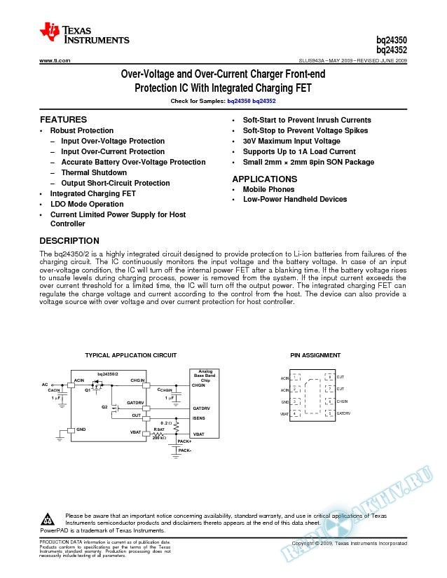 Over-Voltage and Over-Current Charger Front-End Protection IC With FET (Rev. A)