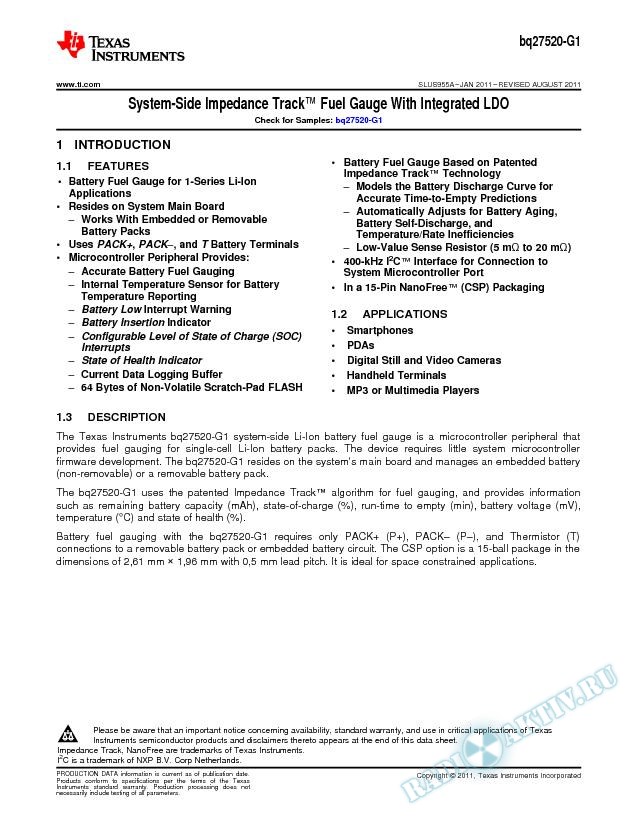 System-Side Impedance Track(TM) Fuel Gauge with Integrated LDO (Rev. A)
