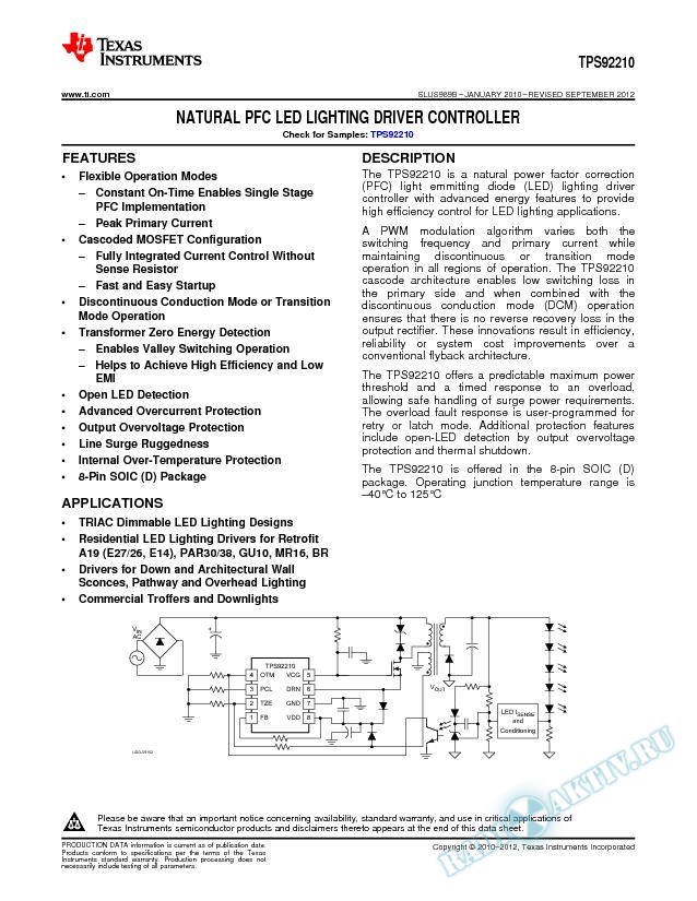 Single-Stage PFC Driver Controller for LED Lighting (Rev. B)